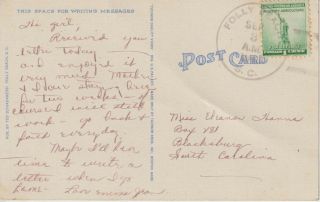 1943 Large Letter Greetings from Folly Beach,  SC South Carolina PC 2