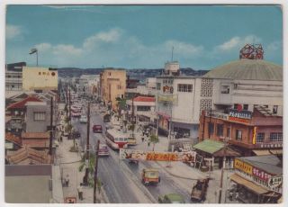 View Of Kokusai Street Naha Okinawa Japan Street Scene Old Cars 80’s? Postcard