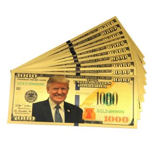 100pc President Donald Trump Colorized $1000 Dollar Bill Gold Foil Banknote