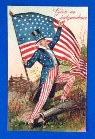 Vintage Uncle Sam Postcard - " Give Us Independence " Pfb Series 8252 - Lovely
