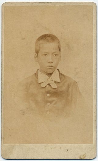 7234 1885 Japanese Old Photo / Portrait Of Young Boy With Bow Tie W Cdv Albumen
