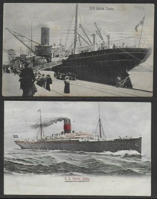 Usa | Denmark C.  1910 Ss United States Ship Boat Steamship Ocean Liner Postcards