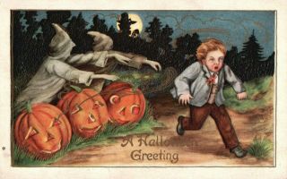 Halloween - Ghost And Jack O Lanterns - " A Halloween Greeting "