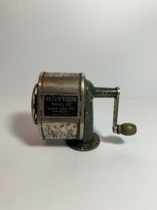 Vintage Boston Pencil Sharpener Model Ks Metal Wall Or Desk Mount Green Base