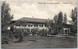Fargo,  North Dakota Postcard " Francis Hall,  Agricultural College " Ndsu Albertype
