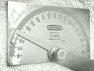Craftsman Tools 9 - 4029 Stainless Steel 8 " Protractor 0 - 180 Degrees