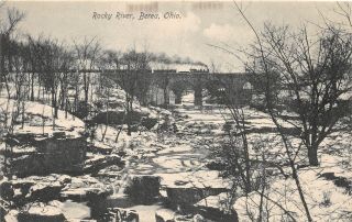 F61/ Berea Ohio Postcard C1910 Rocky River Railroad Trestle Bridge