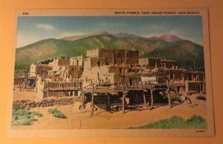 Taos Indian Pueblo - South Pueblo - Taos Nm Vintage Linen Postcard