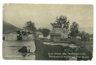 1889 Flood Covered Bridge Toll House Canal? Mifflintown Pa Juniata Co Postcard 2