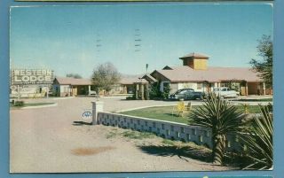 Van Horn,  Tx/ Western Lodge/ Exterior/ Old Cars/ Large Sign/ Chrome Postcard