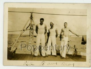 1932 China Photograph Chefoo Harbor Uss Blackhawk Tubbs Us Navy Sailors Photo