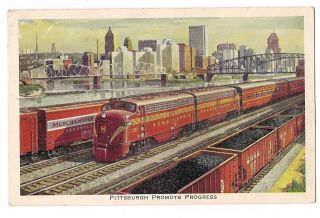 Pittsburgh Promotes Progress Pennsylvania Railroad Train P.  R.  R.  Postcard 1955
