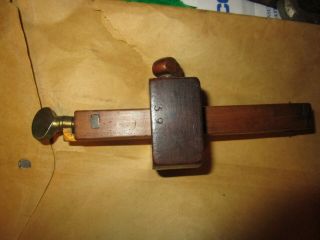 Antique Vintage 19th C Wood & Brass Scribe Marking Gauge