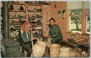 Indian Basket Weaving Shop Maria Quebec Canada Vintage Postcard