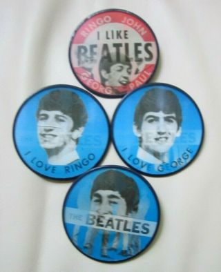 Vari - Vue The Beatles I Love Set 4 Pin Back Buttons Lenticular Flickers Flashers