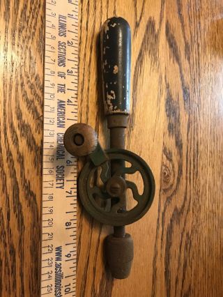 Vintage Wood & Metal Eggbeater Type Hand Drill