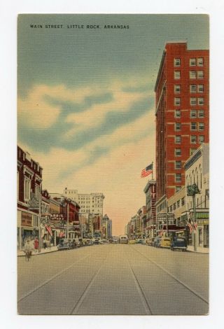 Main Street In Little Rock,  Arkansas Linen Postcard
