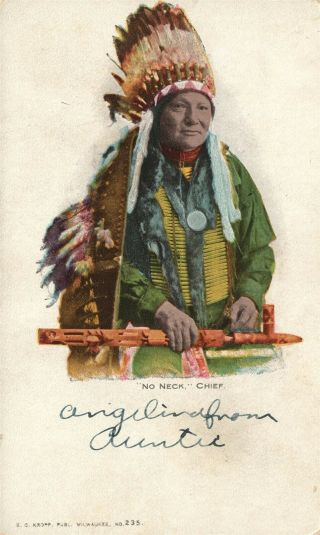 American Indian No Neck Chief Undivided Antique Postcard