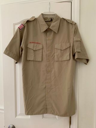 Official Bsa Boy Scouts Tan Khaki Mens Leader Uniform Shirt - Adult Medium