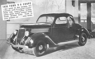 Auto Advertising 1936 Ford V - 8 Coupe Perry Motors Cut Bank Montana Postcard 9968
