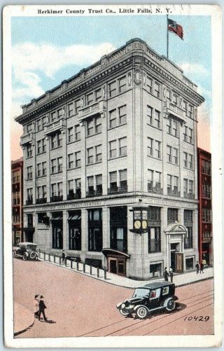 Little Falls,  York Postcard " Herkimer County Trust Co.  " Bank Building 1927