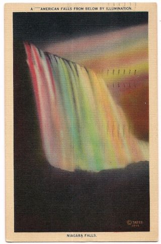 Illumination American Niagara Falls At Night York Linen Vintage Postcard