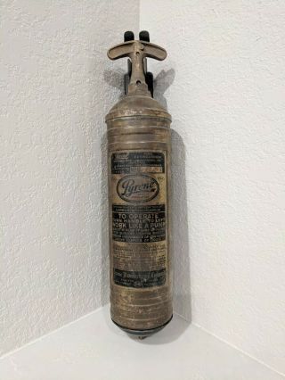 Vintage Brass Pyrene Hand Fire Extinguisher W/ Mounting Bracket - Class B2; C2