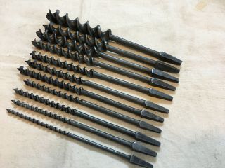 11 Assorted Russell Jennings Antique Auger Bits 3,  4,  5,  7,  8,  9,  12,  15