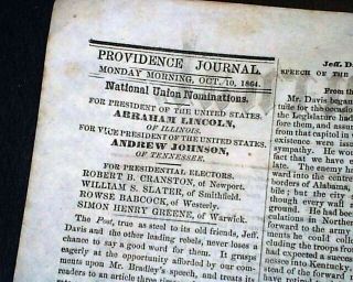 Abraham Lincoln For President Notice & Allatoona Ga 1864 Old Civil War Newspaper