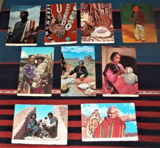 9 Vintage Native American Post Cards Navajo Zuni San Ildefonso.
