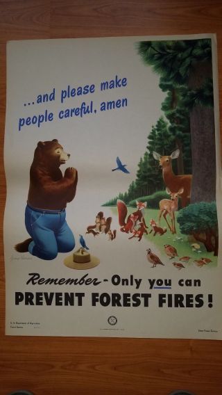 Vintage Smokey Bear Poster 18in X 26in.
