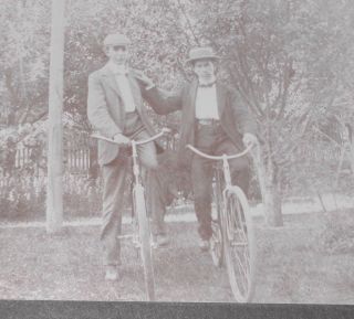 Antique Photo Cabinet Card 2 Boys On Old Bicycles
