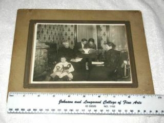 Large Cabinet Photo Victorian Women Man Reading Books Creepy Girl & Dolls
