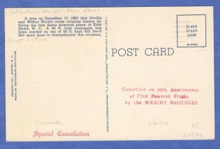 Wright Bros,  Plane,  Kitty Hawk NC,  Linen Maximum Postcard 1953 2