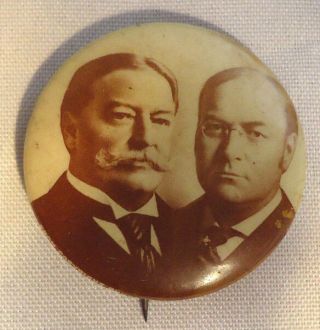 1908 William H.  Taft/ James S.  Sherman Campaign Picture Button 7/8 " Diameter