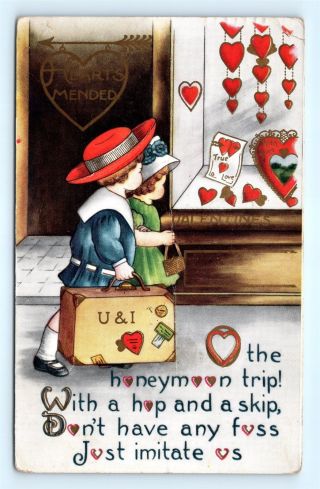 Postcard Valentines Day Poem Children On Honeymoon 1914 I17