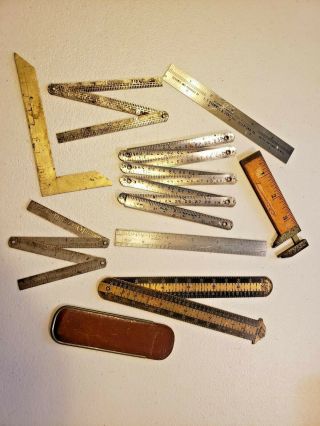 Small Rulers/measurers.  Steel,  Folding,  Micrometer,  Square.  (8 Items).  Vintage
