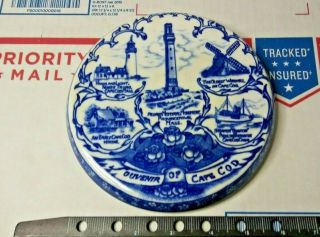 E.  D.  West Cape Cod Provincetown Blue Transferware Tea Tile Trivet Ma Mass Plate