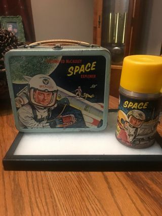 Rare 1960 Ed Mccauley Space Explorer Metal Lunch Box W/ Glass Thermos Tv Show