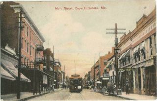 Cape Girardeau,  Mo Missouri 1909 Postcard,  Main Street With Streetcar