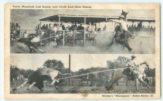 Cowboys Toots Mansfield & Clyde Burk Steer Roping Rodeo Antique Postcard 26514
