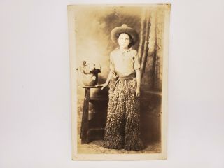 Rppc Young Cowboy (or Cowgirl) Gun Hat Chaps Vintage Postcard