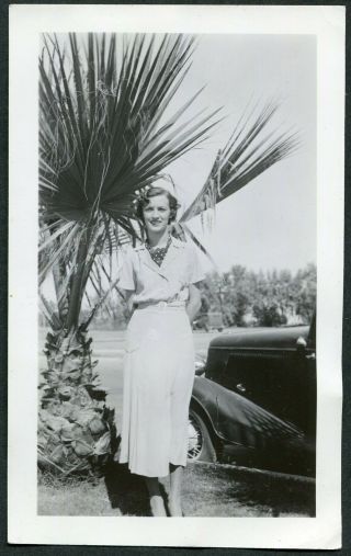 Vintage Car Photo Pretty Girl W/ 1933 Ford & Palm Tree 977076