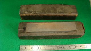 Vintage Oil Stone Sharpener For Knives Razor W/ Wood Case,  Leather Strop ? Hone