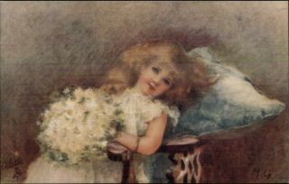Tuck Thinking Of Somebody Pretty Little Girl Flowers C1910 Postcard Exc Cond