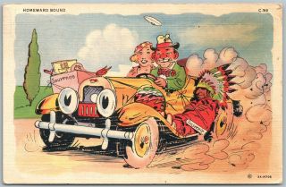 Homeward Bound American Indian Chief Souvenir 1939 Comic Vintage Postcard