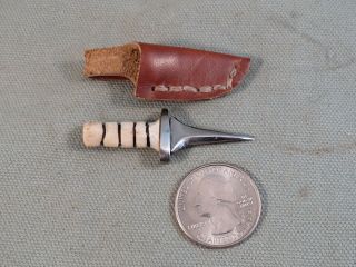 Miniature Fixed Blade Knife,  Custom Made Spragg,  Antler Handle,  With Sheath,  Tiny