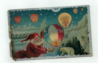 Antique Embossed 1910 Christmas Post Card Santa Lighting Chinese Lanterns
