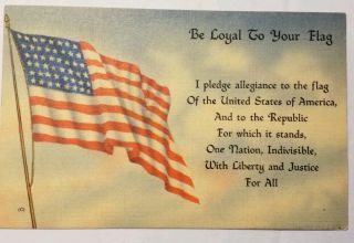 Vintage 1940 Patriotic Postcard,  Us Flag With Pledge Of Allegance Tichnor Bros