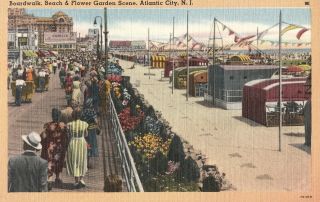 Boardwalk Beach & Flower Garden In Atlantic City Nj Old